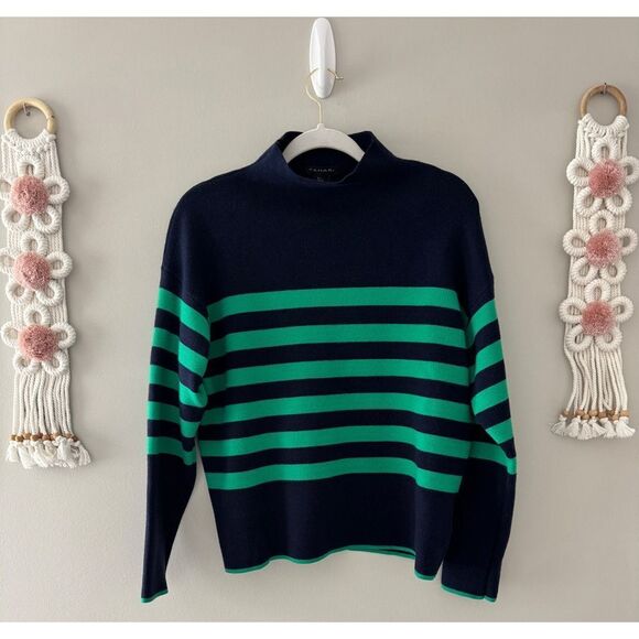 Tahari Sweaters - Tahari Striped Mock Neck Pullover‎ Sweater Green Navy Blue Stylish Size Large